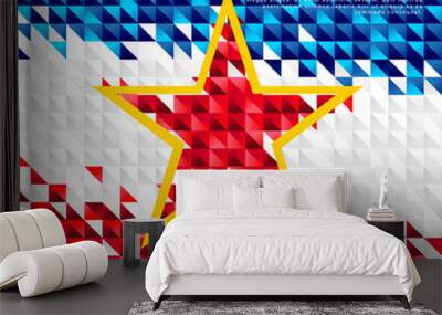 Flag of Yugoslavia. Abstract background of small triangles in the form of colorful blue, white and red stripes of the Yugoslav flag. Wall mural