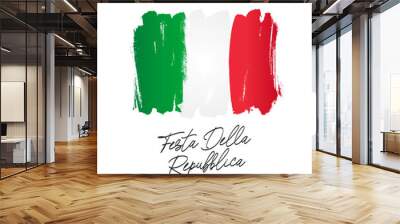 June 2 - Day of the Republic of Italy - inscription in Italian. Italian flag, hand-painted with a brush. Festa della repubblica italiana. Wall mural