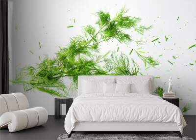 Lush sprigs of fresh juicy green dill on a white background. A healthy and delicious spice for salads, first and second courses. Close-up of dill Wall mural