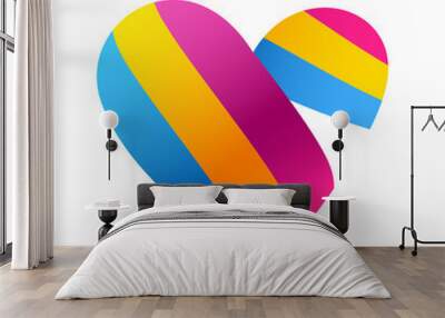 Ribbon in the colors of the flag of pansexual pride in the shape of a heart. A colorful logo of one of the LGBT flags. Sexual identification. Wall mural