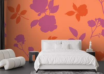 Seamless pattern with silhouettes of garden roses Wall mural