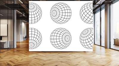 3d spheres globe earth. Linear globe grid in different angles. Wall mural