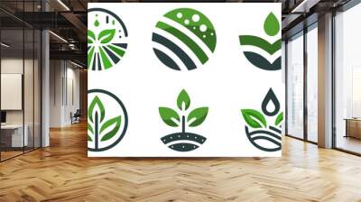 Agriculture logo design. Set of icon. Agronomy logo with plant Wall mural