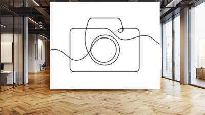 Camera icon in continuous line drawing style. Line art of photo camera icon. Vector illustration. Abstract background Wall mural