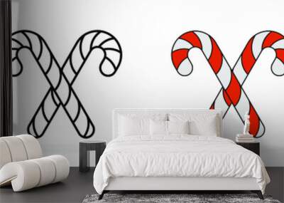 Christmas candy cane icon. Set of crossed christmas candy icons on white background. Flat vector illustration. Wall mural