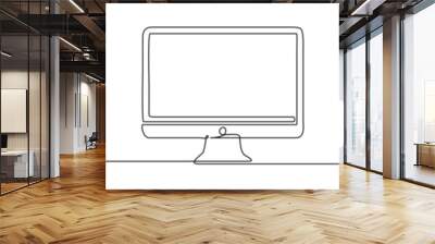 Continuous linear drawing of monitor. Single line drawing of monitor. Vector illustration. Wall mural