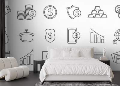 Money and finance outline icons - vector. Wall mural