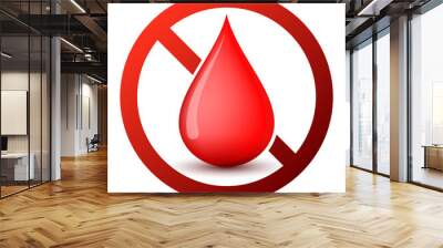 No blood drop icon. Blood donation is prohibited. Vector illustration Wall mural