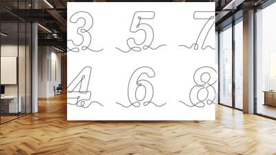 Numbers in continuous line drawing style. Line art of numbers. Vector illustration. Set of abstract drawings of numbers Wall mural