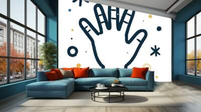 Open hand drawn in a childlike style. Surrounded by stars and dots. Vector illustration. Wall mural