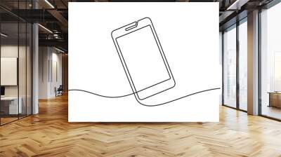 phone line background. one line drawing background. continuous line drawing of smartphone. vector il Wall mural