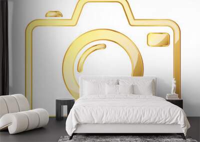 Photo camera icon. Gold photo camera icon isolated. Vector illustration. Wall mural