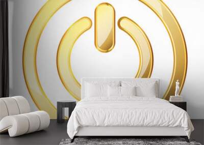 Power icon. Gold power button isolated. On and off icon Wall mural