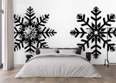 Snowflake icons set. Collection of blue snowflakes on white background. Wall mural