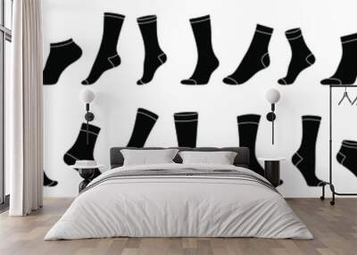 Socks icon. Set of black flat icons of socks. Vector illustration. Stocking icon isolated. Wall mural