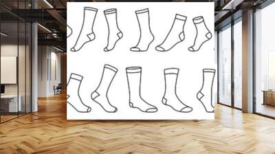 Socks icon. Set of black linear socks. Vector illustration. Stocking icon isolated. Wall mural