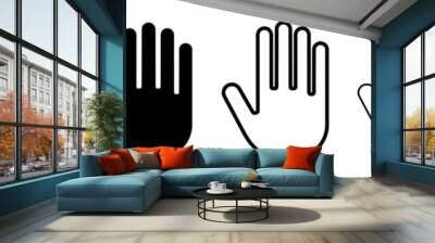 Stop hand icon. Set of hand icons. Black silhouette of hand in flat style, isolated on a white Wall mural