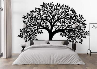 Tree silhouette. Abstract black image of a tree with leaves. Wall mural