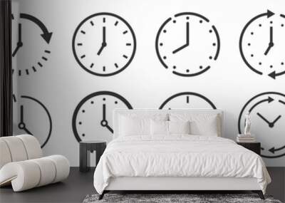 Vector Time and Clock icons in thin line style. Wall mural