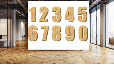 wooden numbers isolated on white background Wall mural