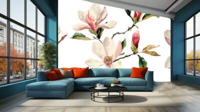 Beautiful watercolor magnolia flower set isolated on white background, old botanical illustration, Wall mural