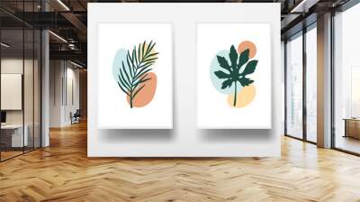 Botanical floral wall art set. Tropical leaves graphics on white sheet of paper. Home decor wall posters. Flat design modern background. Vector illustration. Wall mural