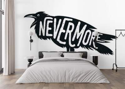 Raven illustration with word Nevermore. Wall mural