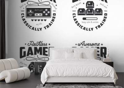 Retro video games related t-shirt design. Oldschool gamer text. Vector vintage illustration. Wall mural