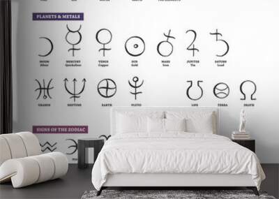 set of trendy vector alchemy symbols collection isolated on white background. Wall mural