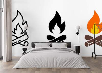 Campfire icon. Fireplace symbol. Bonfire vector illustration. Firewood logotype. Wall mural