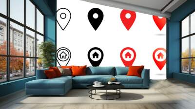 Map pin location vector icon set. Navigation marker and position pointer symbol. Global positioning system sign. Home address geo location illustration isolated. Wall mural