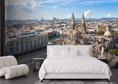 Aerial drone view of plaza of Guadalajara city mexico  Wall mural