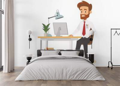 An office cartoon character standing in a professional environment. The character is wearing business attire and has a unique design. It is holding office tools and seems to be engaged in work - relat Wall mural