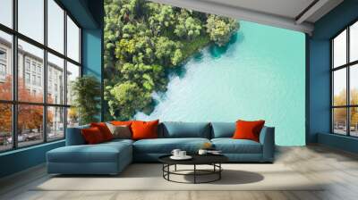 Sun Moon Lake in aerial with forest near the water Wall mural