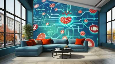 Medical alert concept Clogged artery visual with surrounding danger signs, urgent and informative Wall mural