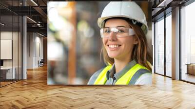 female engineer wearing a safety helmet Wall mural