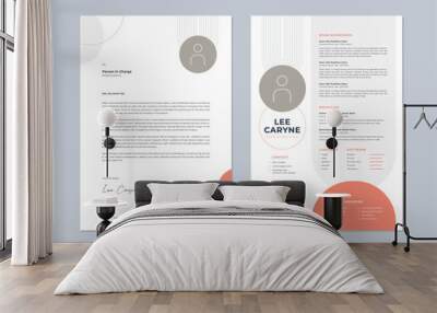 Professional Modern Clean Line Style CV Resume Template with orange and grey color design Wall mural