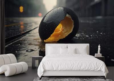 black egg in asphalt on the road Wall mural