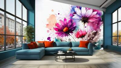 Beautiful watercolor illustration of flowers. Generative art Wall mural