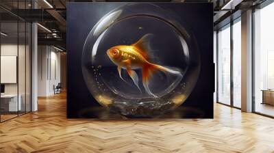 Golden fish in the glossy bubble. Photorealistic Ai generated illustration Wall mural