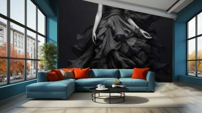 High fashion. Gorgeous fashionable woman posing stunning in black dress. Generative art Wall mural