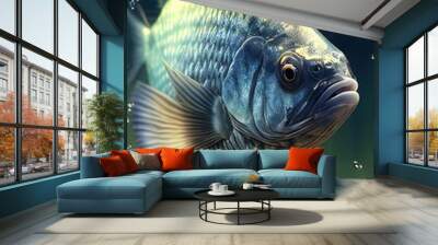 Realistic fish underwater. Generative art	 Wall mural