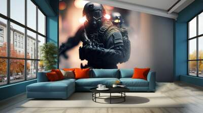 SWAT, rapid response squad, blurred motion. Photorealistic illustration. Generative art Wall mural