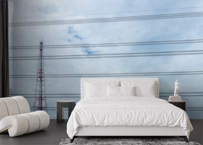 High voltage post or .High voltage tower and sky cloud Wall mural