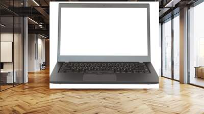 One black laptop with white screen isolated on white background Wall mural