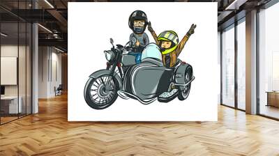  the family touring motorcycle sidecar Wall mural