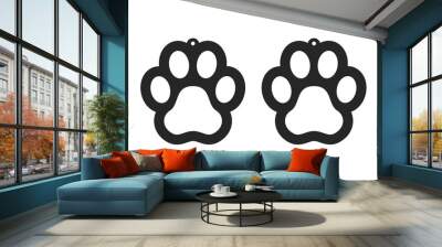 Paw earrings. Dog tag for collar. Laser cut template. Jewelry making. Vector Wall mural