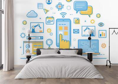 Industry 4.0. Thin line design. Infographics elements. Banner with icons. Internet of things technology.  Wall mural