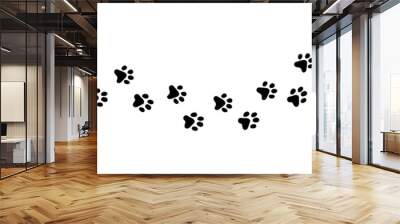 Paw vector foot trail print of cat. Dog, puppy silhouette animal diagonal tracks for t-shirts, backgrounds, patterns, websites, showcases design, greeting cards, child prints and etc. Wall mural