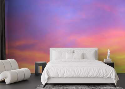 Sunset vector background. Sunrise wallpaper. Abstract beautiful heaven with clouds. Sunlight gradient blurred sky. Sundown backdrop.  Wall mural